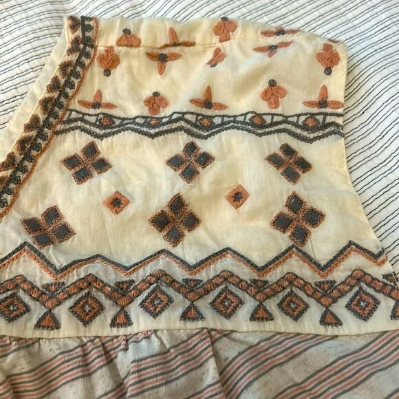 Lucky Brand Top Cream Novelty Striped Embroidered Size M - Picture 4 of 7